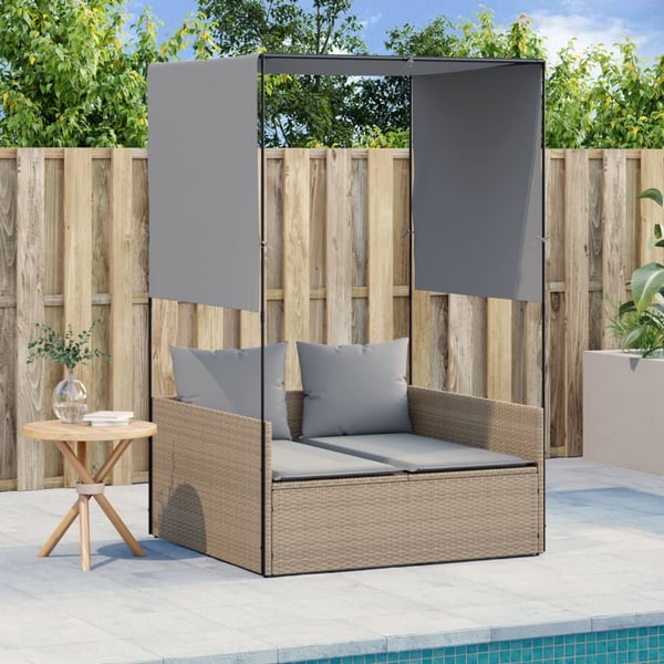 vidaXL solseng med tag og gardiner polyrattan beige