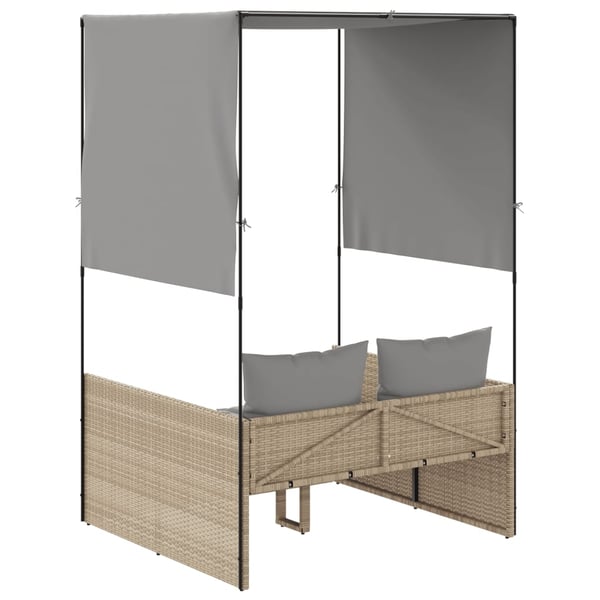 vidaXL solseng med tag og gardiner polyrattan beige