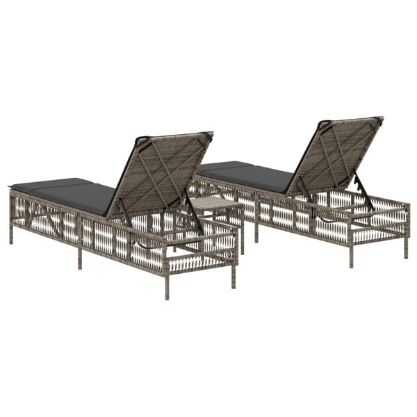 vidaXL liggestole 2 stk. med bord polyrattan grå
