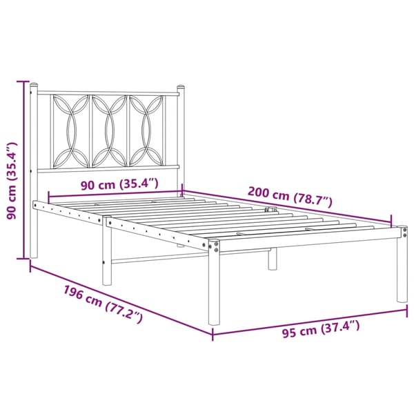 vidaXL Sengeramme i metall med hodegavl hvit 90x200 cm