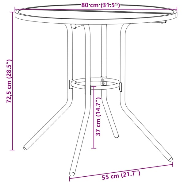 vidaXL Terrassebord rundt antrasitt Ø80x72,5 cm pulverlakkert stål