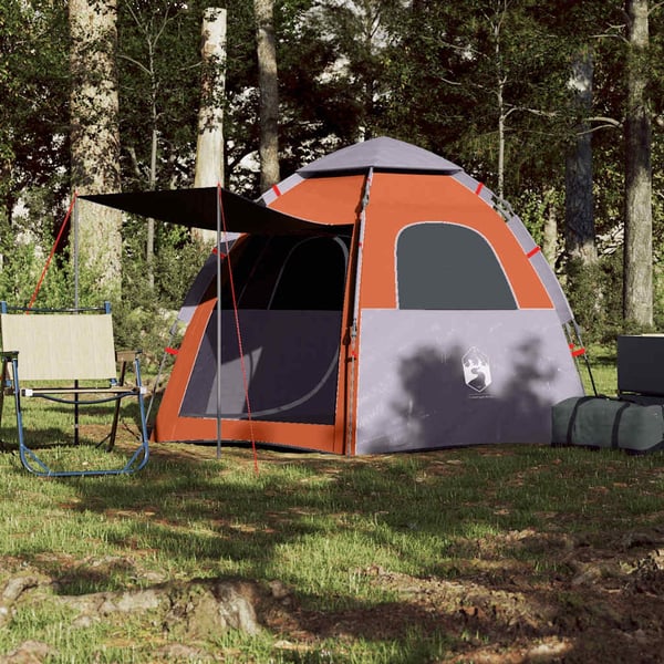 vidaXL Campingtelt 4 personer grå og oransje hurtigutløser