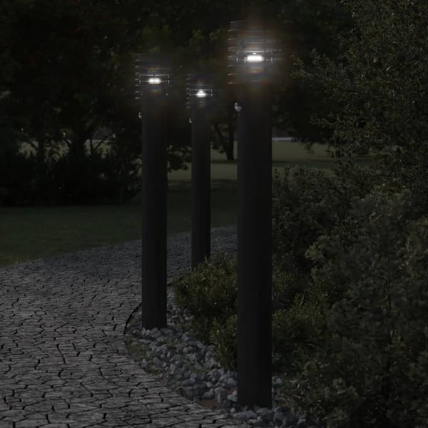 vidaXL udendørs standerlamper 3 stk. sensor 110 cm rustfrit stål sort