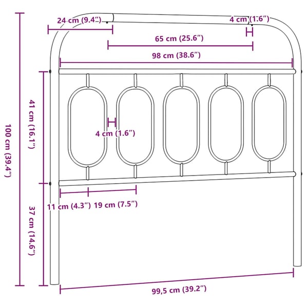 vidaXL Utskiftbar sengegavl i metall hvit 100 cm
