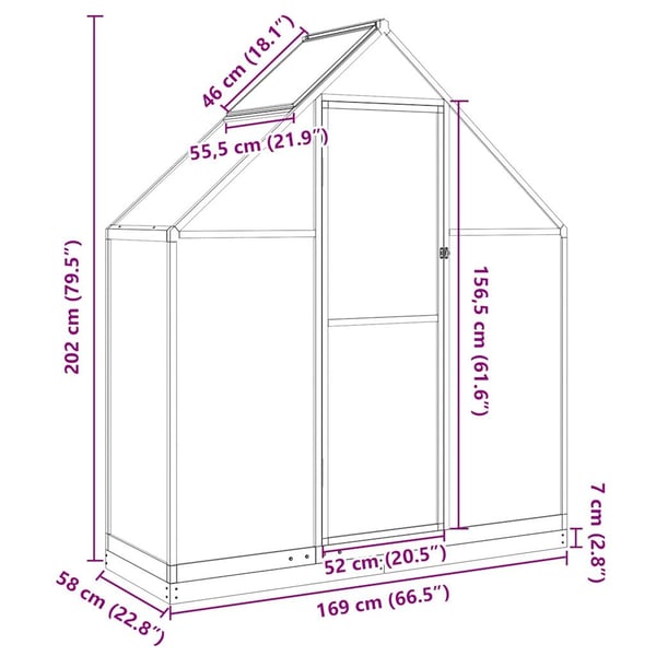 vidaXL Växthus med ram silver 169x58x202 cm aluminium