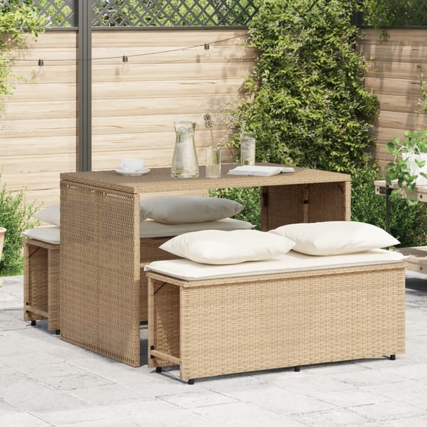 vidaXL spisebordssæt til haven 3 dele med hynder polyrattan beige