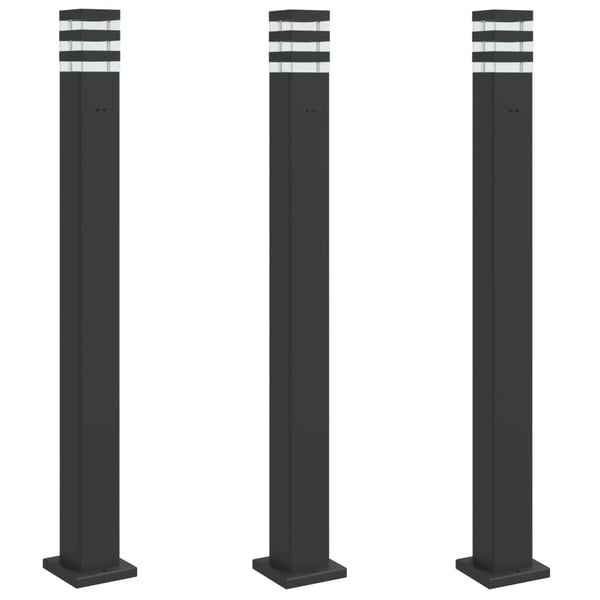 vidaXL Utendørs gulvlamper med uttak 3 stk svart 110 cm aluminium