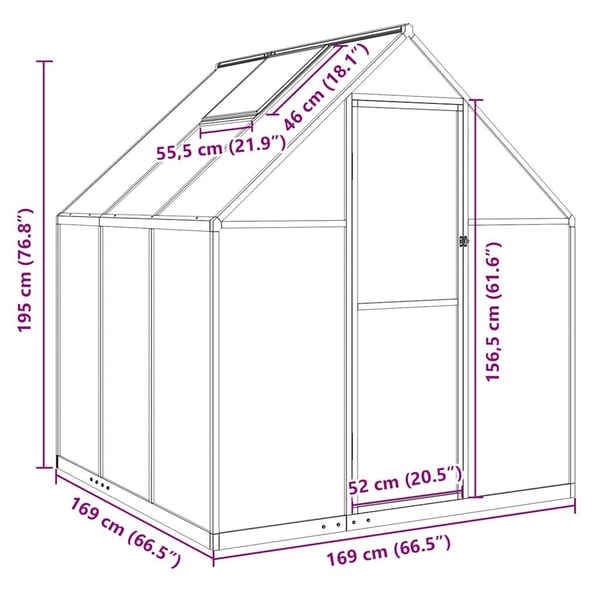 vidaXL drivhus med fundamentramme 169x169x195 cm aluminium antracitgrå