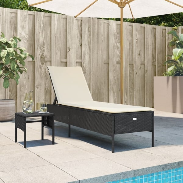 vidaXL liggestol med bord og hynde polyrattan sort