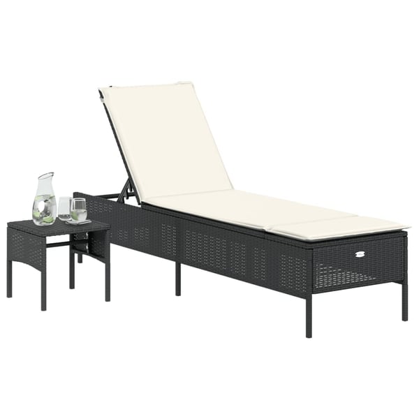 vidaXL liggestol med bord og hynde polyrattan sort