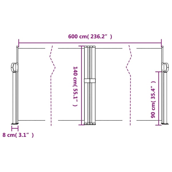 vidaXL Uttrekkbar sidemarkise terrakotta 140x600 cm