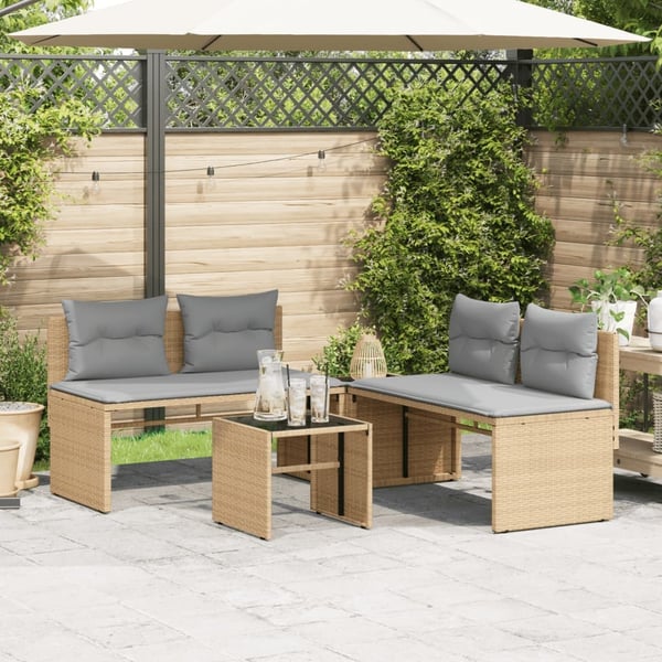 vidaXL sofasæt til haven 4 dele med hynder polyrattan beige