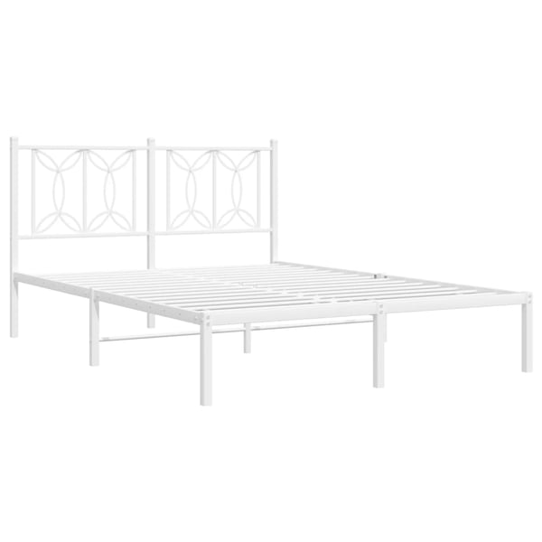 vidaXL Sengeramme i metall med hodegavl hvit 135x190 cm