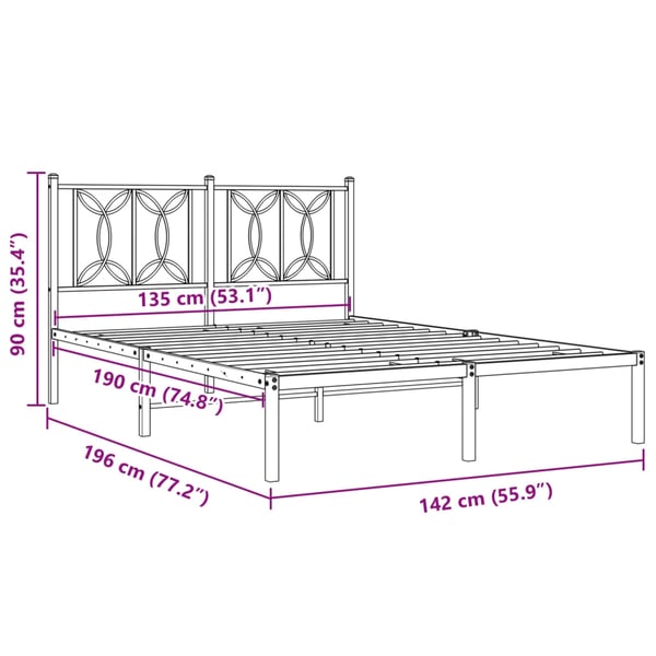 vidaXL Sengeramme i metall med hodegavl hvit 135x190 cm