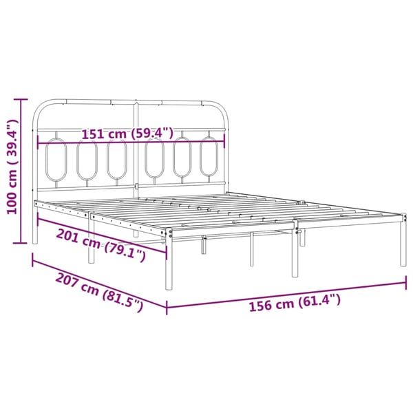 vidaXL Sengeramme i metall med sengegavl hvit 150x200 cm
