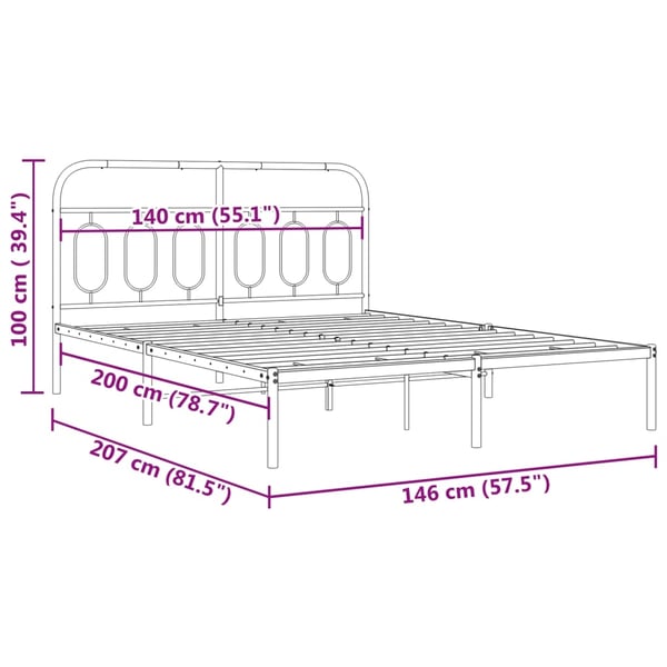 vidaXL Sengeramme i metall med sengegavl svart 140x200 cm