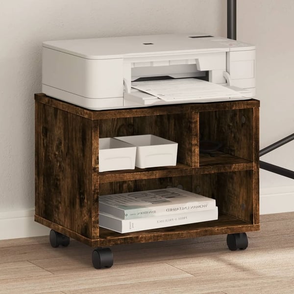 vidaXL printerstativ med hjul 41x32x34,5 cm røget egetræsfarve