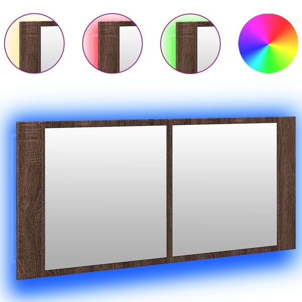 vidaXL LED-speilskap for baderom brun eik 100x12x45 cm