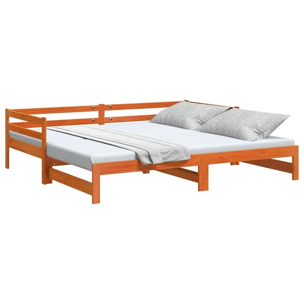 vidaXL Uttrekkbar dagseng voksbrun 90x200 cm heltre furu