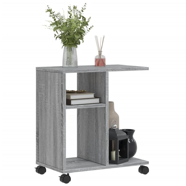 vidaXL Sidebord med hjul grå sonoma 50x30x55 cm konstruert tre
