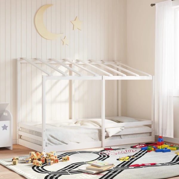 vidaXL Barneseng med tak hvit 90x200 cm heltre fruru