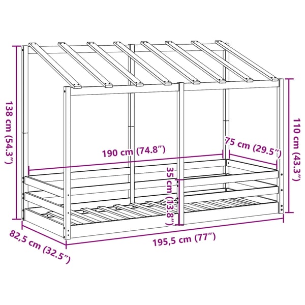 vidaXL Barneseng med tak 75x190 cm heltre furu