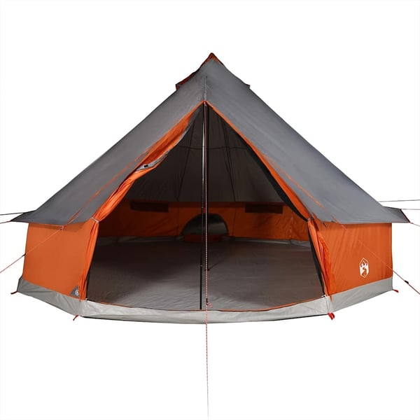 vidaXL Familietelt tipi for 10 personer grå og oransje vanntett