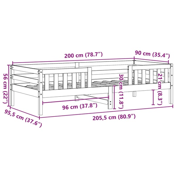 vidaXL Sengeramme uten madrass hvit 90x200 cm heltre furu
