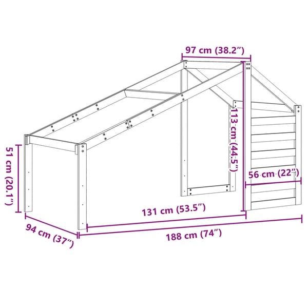 vidaXL Tak for barneseng hvit 188x97x113 cm heltre furu