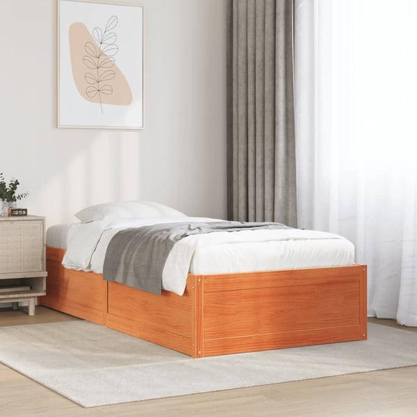 vidaXL Sengeramme uten madrass voksbrun 90x190 cm heltre furu