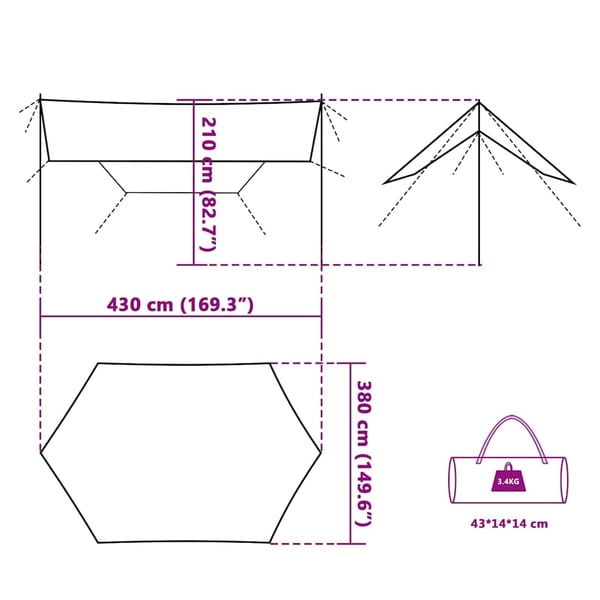 vidaXL Campingpresenning oransje 430x380x210 cm vanntett