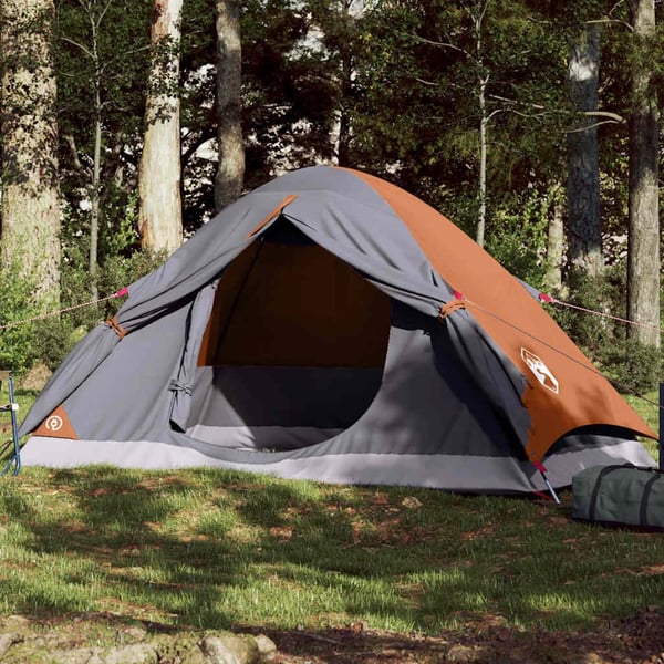 vidaXL Kuppeltelt for camping 4 personer grå og oransje vanntett