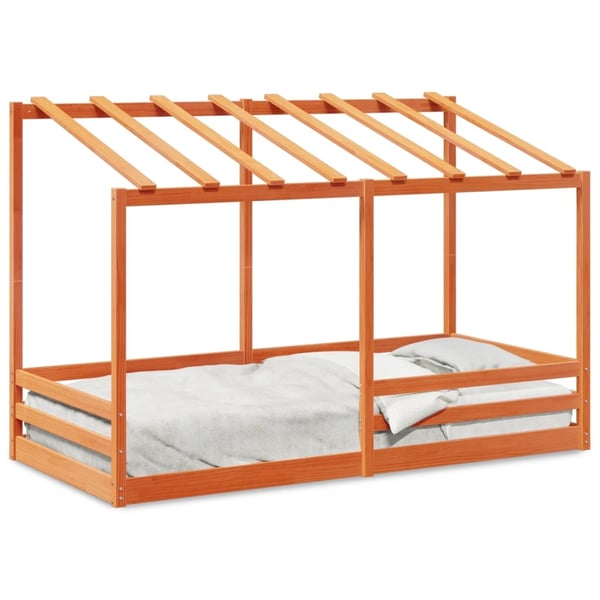 vidaXL Barneseng med tak voksbrun 90x200 cm heltre furu