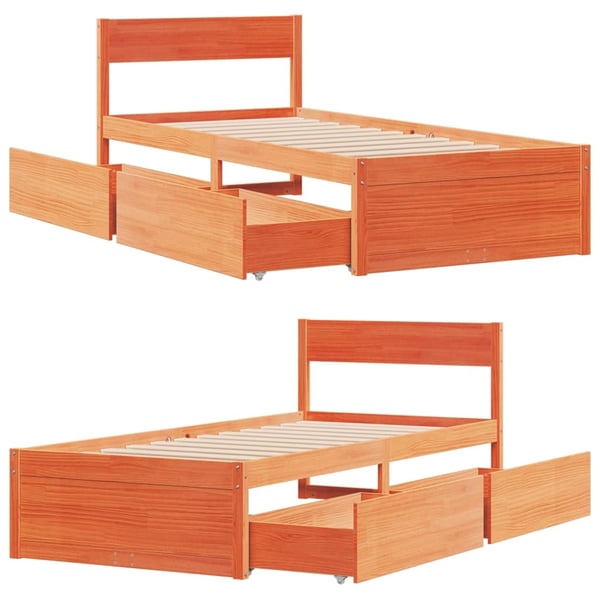 vidaXL Sengeramme uten madrass voksbrun 100x200 cm heltre furu