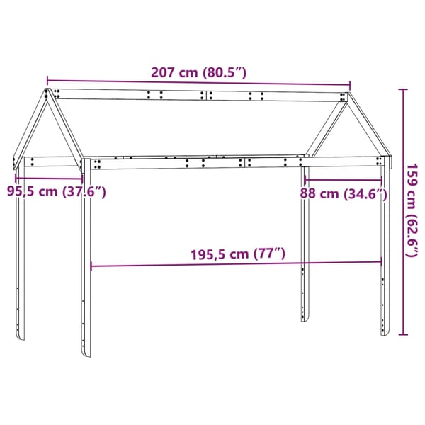 vidaXL Tak for barneseng hvit 207x95,5x159 cm heltre furu