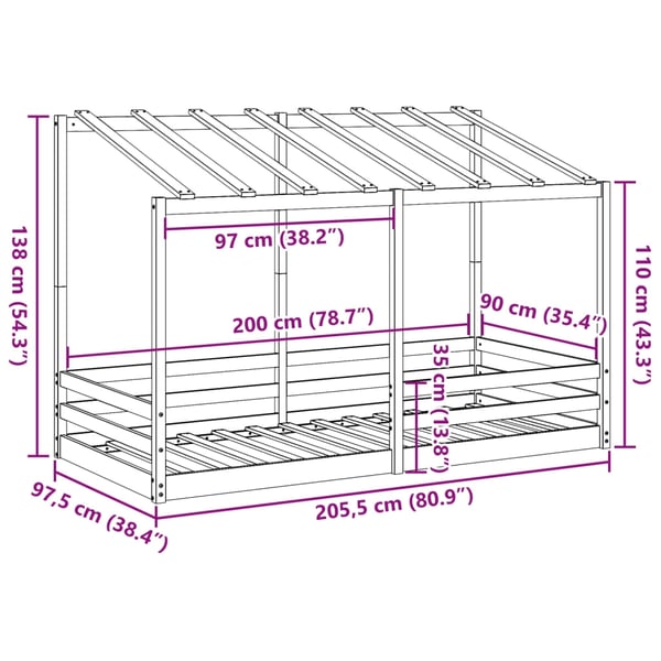 vidaXL Barneseng med tak 90x200 cm heltre fruru