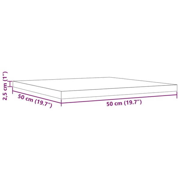 vidaXL Bordplate 50x50x2,5 cm firkantet heltre furu