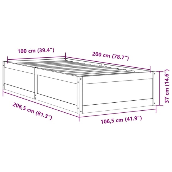 vidaXL sengeramme uden madras 100x200 cm massivt fyrretræ hvid