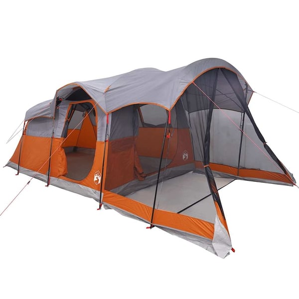 vidaXL Tunneltelt for camping 8 personer grå og oransje vanntett