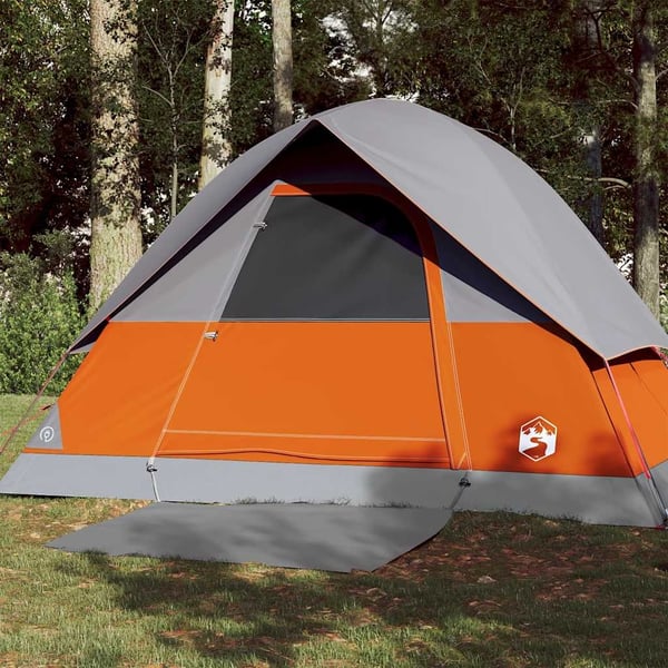 vidaXL 3-personers campingtelt vandtæt kuppel grå og orange