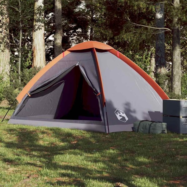vidaXL Kuppeltelt for camping 4 personer grå og oransje vanntett