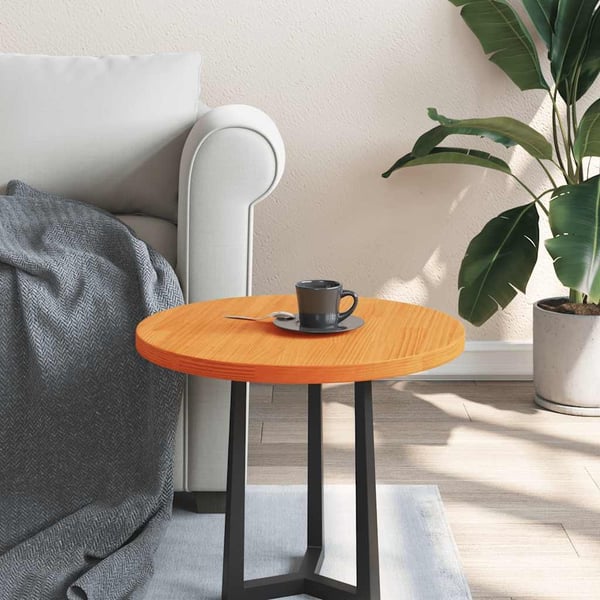 vidaXL bordplade Ø50x2,5 cm rund massivt fyrretræ gyldenbrun