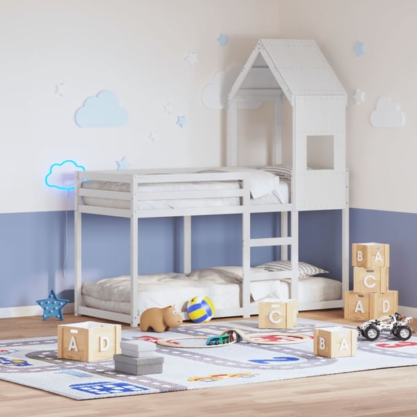 vidaXL Tak for barneseng hvit 55x99x139,5 cm heltre furu