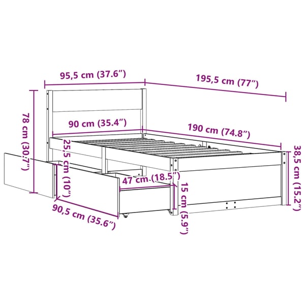 vidaXL Sengeramme uten madrass voksbrun 90x190 cm heltre furu
