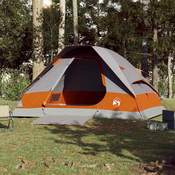 vidaXL Kuppeltelt for camping 4 personer grå og oransje vanntett