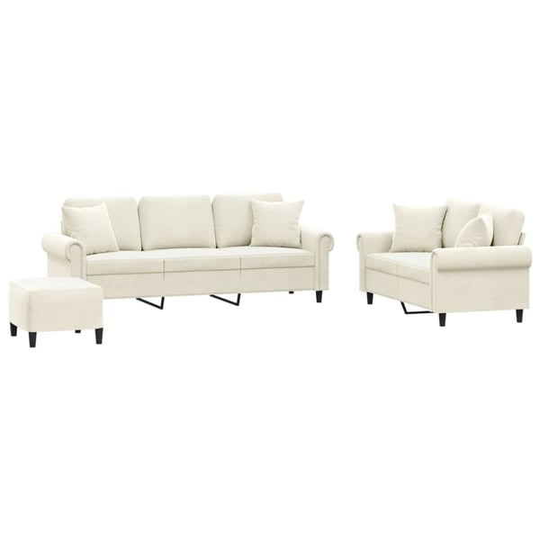 vidaXL sofasæt 3 dele med puder velour cremefarvet