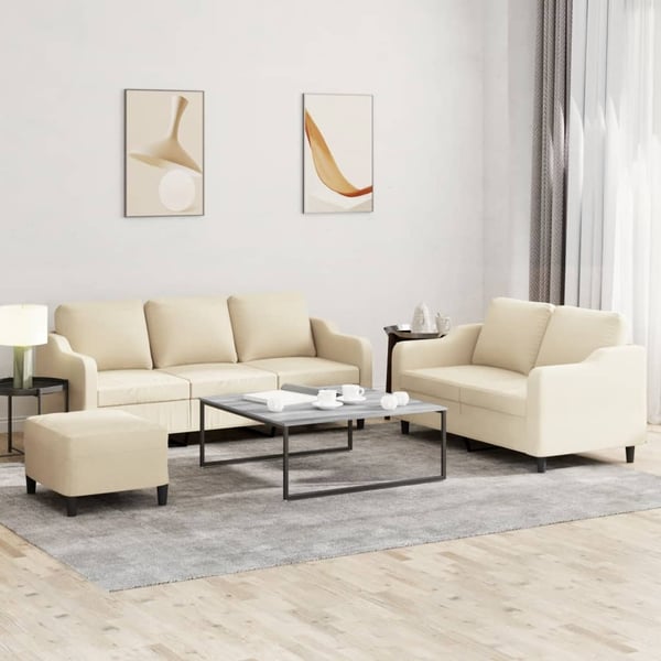 vidaXL sofasæt 3 dele med hynder stof cremefarvet