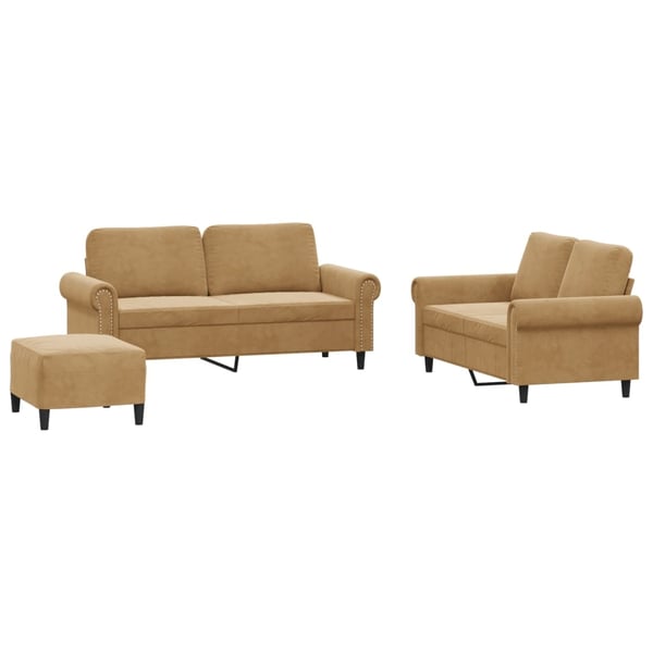 vidaXL sofasæt 3 dele med hynder velour brun