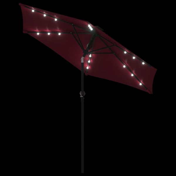 vidaXL Hageparasoll med LED og stålstang vinrød 225x225x212 cm