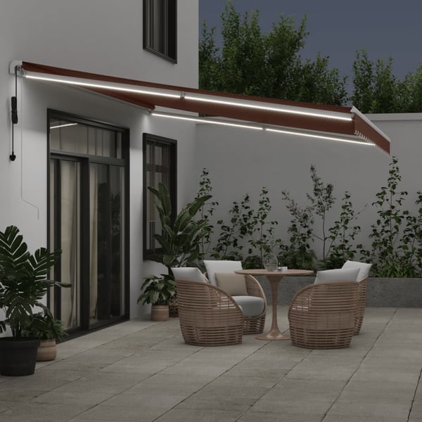 vidaXL Automatisk uttrekkbar markise med LED brun 500x350 cm